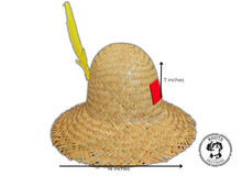 Load image into Gallery viewer, Boots and Brothers Straw Farmer Hat with feather and patch hillbilly 