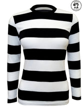 Load image into Gallery viewer, Womens Black &amp; White Striped T-Shirt Costume - Boots and Brothers Costumes &amp; Accessories - HalloweenCostumes4U.com - Adult Costumes