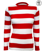 Load image into Gallery viewer, Womens Red &amp; White Striped T-Shirt Costume - Boots and Brothers Costumes &amp; Accessories - HalloweenCostumes4U.com - Adult Costumes