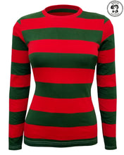 Load image into Gallery viewer, Womens Red &amp; Green Nightmare on the Street Striped T-Shirt Costume - Boots and Brothers Costumes &amp; Accessories - HalloweenCostumes4U.com - Adult Costumes
