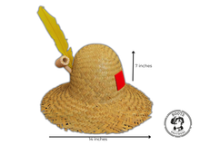 Load image into Gallery viewer, Boots and Brothers Straw Farmer Hat with feather, patch, and corn cob pipe hillbilly 